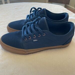 Vans Men's Dark Blue Canvas Sneakers with Brown Sole